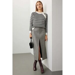 Derek Lam Collective Black Ivory Chain Link Jacquard Button Shoulder Sweater M